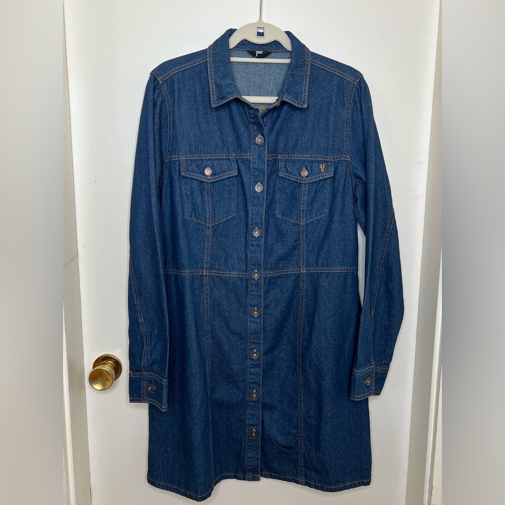 Frye Denim Above the Knee Dress, Long Sleeve, Dark Wash, Large, NWOT